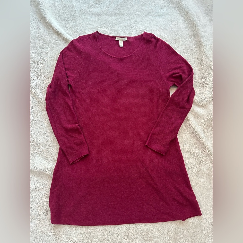 Eileen Fisher Long Sleeved Tunic Tencel Organic Cotton Silk Top
